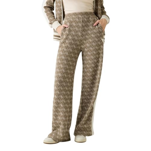 GUESS Women Jacquard High-Rise Straight Trousers Brown