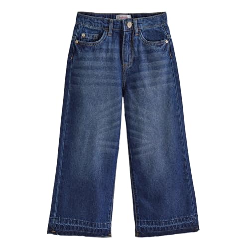 Hopscotch Girls Frayed Wide Leg Fit Cotton Jeans in Blue Color for Age (4-5 Years)