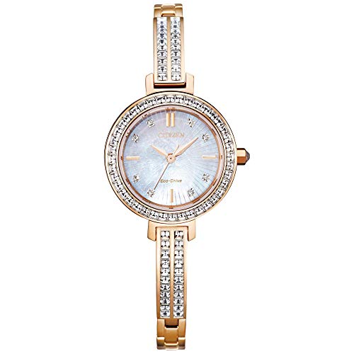 CITIZEN Women's Classic Crystal Eco-Drive Watch With Stainless Steel Strap, Gold, 5.95 (Model: EM0863-53D), Pink Gold-Tone And White