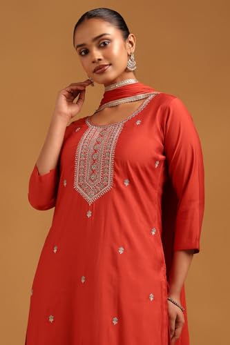 Soch Womens Rust Roman Silk Floral Salwar Suit With Stone Work
