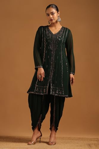 Soch Womens Green Georgette Embellished Salwar Suit With Bead Details