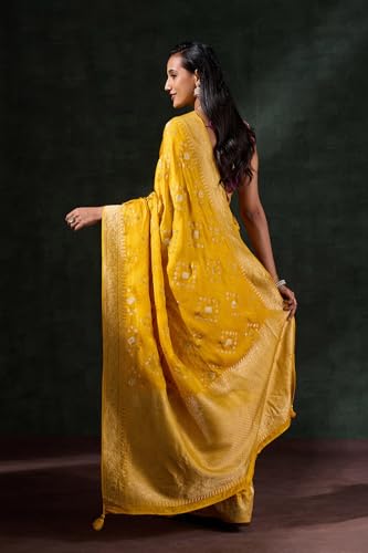 Taneira Women Yellow Viscose Woven Saree With Unstitched Blouse Piece (SAPP02AB0919-Yellow)
