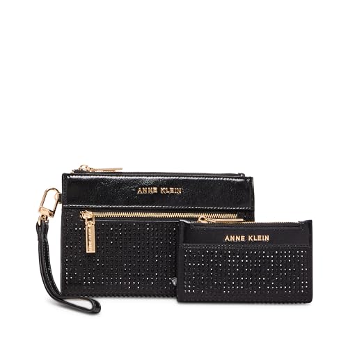 Anne Klein AK 2 Piece Gift Set with Rhinestone Zip Clutch and Card case, Black, One Size, Ak 2 Piece Gift Set With Rhinestone Zip Clutch and Card Case