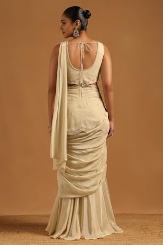 Soch Womens Beige Net Ready to Wear Saree