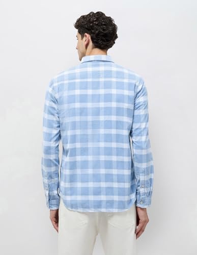 U.S. Polo Assn. Denim Co. Men's Checkered Slim Fit Shirt (UDSHT1949_Light Indigo