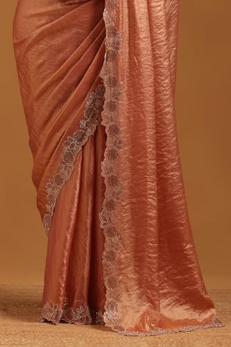 Soch Womens Peach Fendy Organza Saree With Swarovski Stone