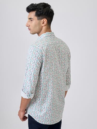 Colorplus Men Regular Fit Print Pattern Pure Cotton Plain Collar Full Sleeve Casual Shirt (Size: 2XL)-CJSS00739-B4 Blue