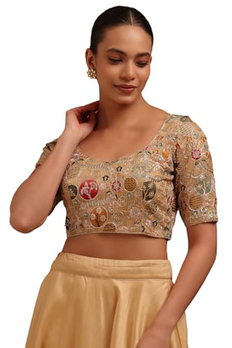 Soch Womens Beige Georgette Embroidered Padded Blouse with Zari