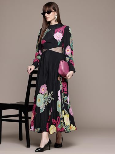 Label RITU KUMAR Black Jessie Crew Neck Long Dress