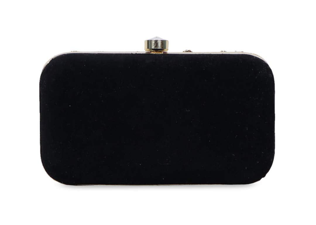DUCHESS Women's Velvet Zari Zirkon Box Clutch Purse (Black)