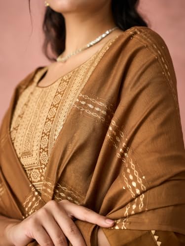 Hritika Women's Brown Silk Blend Embroidered Kurta Set with Dupatta_RE_HRKBD0200BROWN_L