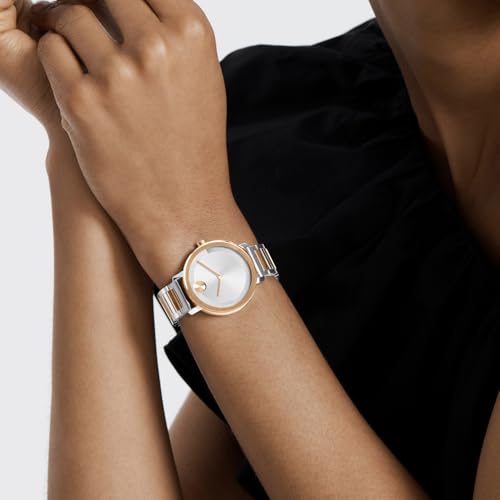 Movado Bold Swiss Qtz Silver Round Dial Women's Watch|Stainless Steel & Ionic Plated Rose Gold Steel Material|Rose Gold Color Band - 3601141