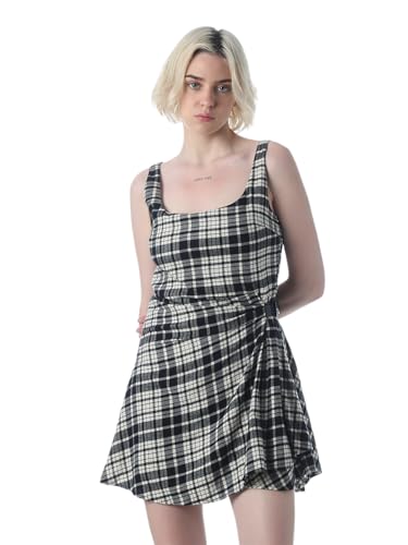 ONLY Women's Checked Fit and Flare Black Dress