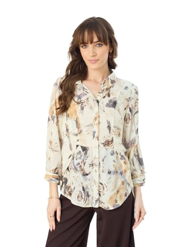 Latin Quarters Women's Ivory 3/4th Sleeves Collar Neck Casual Printed Shirt_S