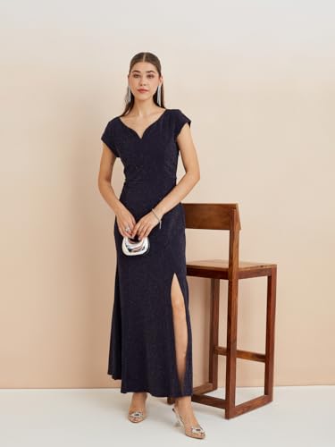 Latin Quarters Women's Blue Sweatheart Neck Cap Sleeves Solid Party Bodycon Dress_L