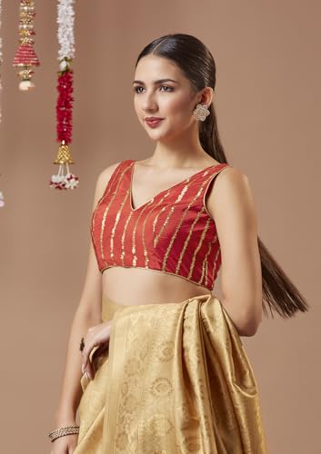 SALWAR STUDIO Red Georgette Sleeveless Readymade Blouse