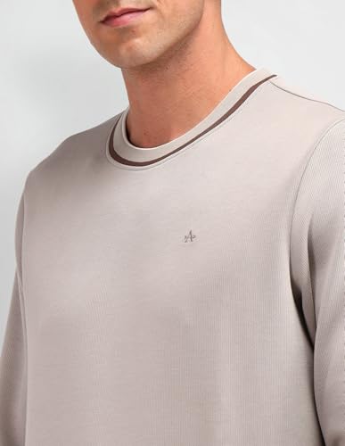 Arrow Men's Tan Patterned Knit Crew Neck Long Sleeve Casual Cotton Regular Fit Sweatshirt (ARAISS3983_Tan_XL)