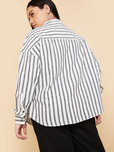 Max Women Striped Oversized Shirt (Black_5XL)