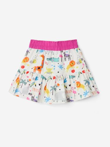 The Souled Store Animal Kingdom Girls Drawstringed White All Over Printed Cotton Tiered Skirts