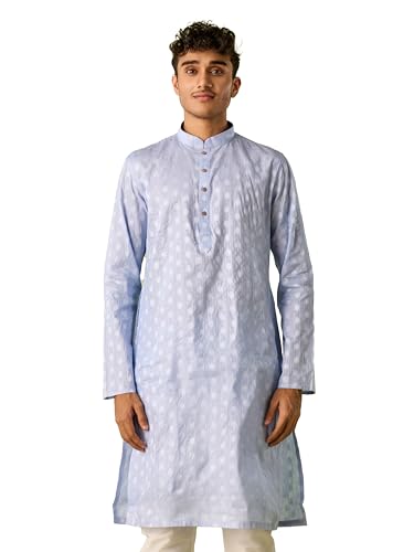 Manyavar DIWAS Men's Cotton Self Design Kurta (Light Blue,M)