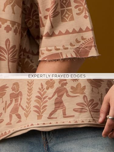 The Souled Store Nomad: Indus Brown Men and Boys Short Sleeves Round Neck Graphic Printed Tribal Casual Drop Shoulder Streetwear Trendy Super Oversized T-Shirt