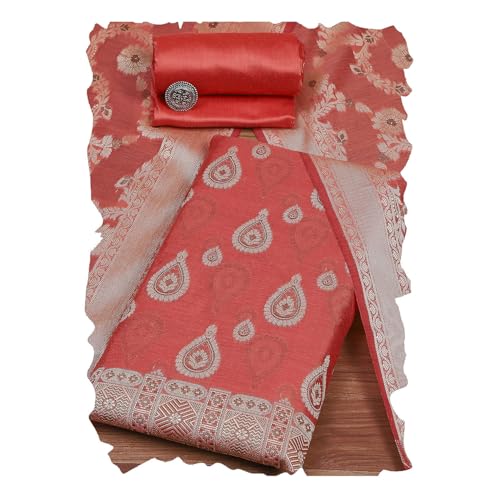 BIBA Women Red Chanderi Unstitched Suit Set_FREE SIZE