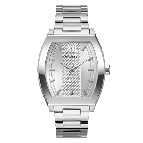 GUESS Punctual Analog Watch for Man with Silver Rectangle Dial & Silver Stainless Steel Bracelet Band Water Resistant Men's Wrist Watches - GW0705G1
