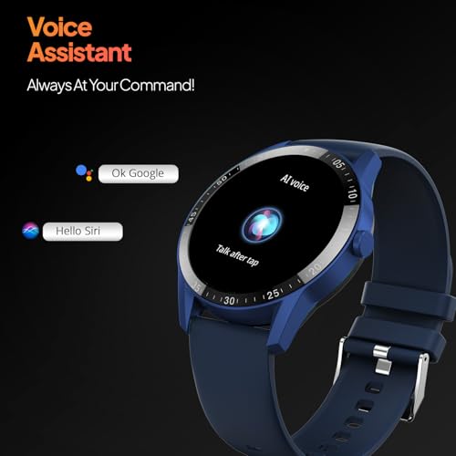 Fire-Boltt Talk Round Smart Watch 1.39″ TFT Display with Bluetooth Calling, Dual Button, Voice Assistance, SPO₂ & Heart Rate Monitor, 120+ Sports Modes, Smartwatch for Men & Women - Blue