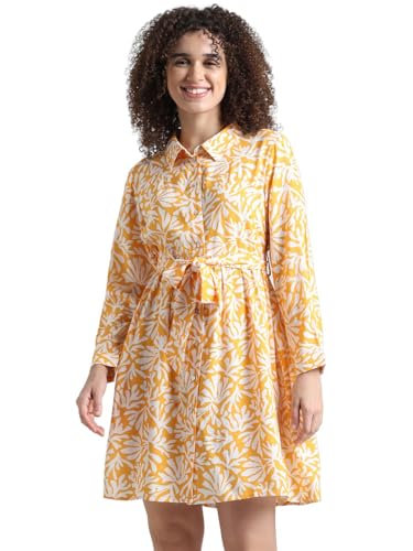 ONLY Women Printed Viscose Above Knee Yellow A-line Dress