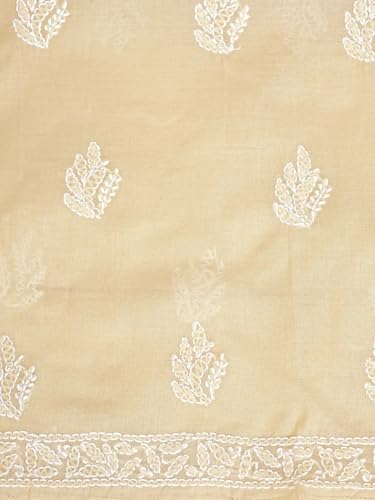 Ada Hand Embroidered Lucknowi Chikankari Unstitched Cotton Dress Material Suit Piece with Dupatta for Women 01A853618 Fawn