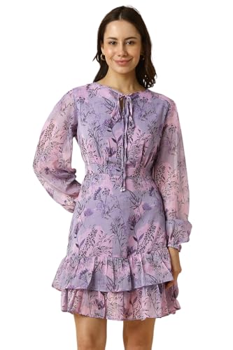 Allen Solly Women's Polyester Modern Mid-Thigh Length Dress (AHDRWRGF763596_Lilac