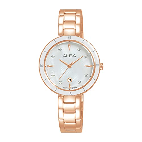 Alba Stainless Steel Women Analog Wristwatch Ah7Aw6X1, White Dial, Rose Gold Band