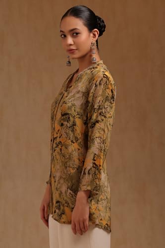 Soch Womens Olive Crepe Abstract Print Tunic