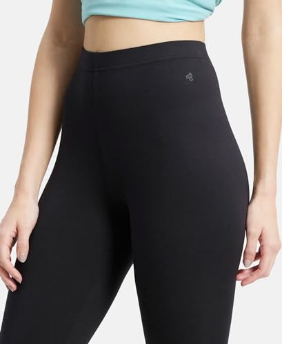 Jockey Women's Slim Fit Cotton Blend Leggings with Concealed Elastic Band (AW87_Black_M_Black_M)