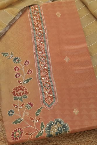 Soch Womens Beige Tissue Shimmer Floral Print Unstitch Dress Material With Zari