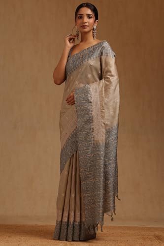Soch Womens Blue Tussar Embroidered Saree