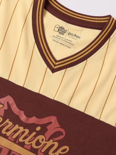 The Souled Store Harry Potter: Genius Women and Girls Short Sleeves V Neck Maroon and Beige Graphic Printed Cotton Oversized Breathable Lightweight All Season T-Shirts