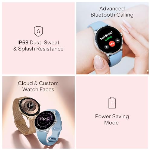 boAt Chrome Iris Smart Watch for Women - Elegant Ultra-Sleek Dial, Light-Weight Metal Body, 1.32" AMOLED Display, 1000 Nits, AOD, Female Wellness Tracking Watch for Woman (Gold & Lilac Dual Strap)