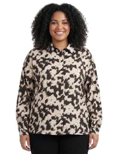 9 Impression Women's Leopard Print Polyester Casual Relax Fit Plus Size Shirt (Black & White; 4XL)