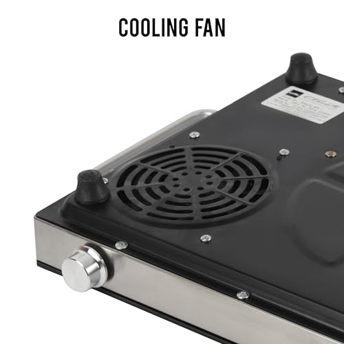 Cello Induction Cooker Blazing 800+ Infra Ceramic Plate 2200 Watt Induction Cooktop with BBQ Grill, Soft Touch Button with Crystal Glass (Black)