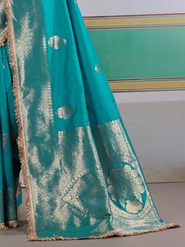 AKHILAM Women's Light Blue Satin Silk Ethnic Printed Saree With Unstitched Blouse Piece(KRNIVLWED002_RJ)