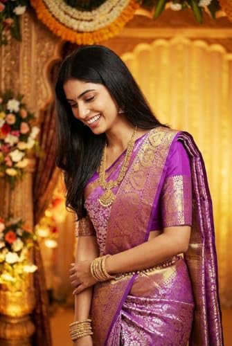VFCollections Women's Traditional Handloom Kanchipuram Silk Pure Bridal Pattu Sarees | Rich Zari Woven Design | Unstitched Blouse (VFC516-1)