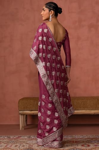 Soch Womens Onion Pink Fendy Georgette Embroidered Saree With Zari