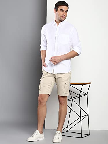 Dennis Lingo Mens Cream Slim Fit Mid Rise Casual Cotton Shorts (B901_Cream_28)