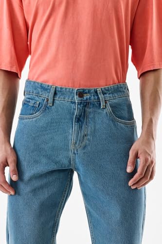 SNITCH Men Blue Jeans | Relaxed Fit Solid Pattern | 100% Cotton Smooth Texture & Durable Denim Weave | Casual & Street Wear for Everyday Comfort