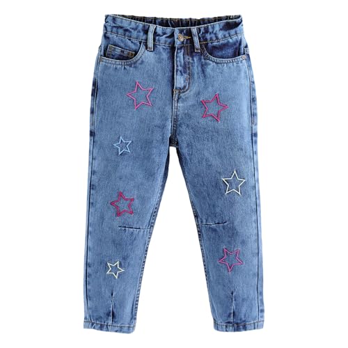 Hopscotch Girls Star Embroidered Denim Barrel Jeans in Blue Color for Age (2-3 Years)
