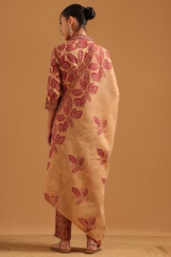 Soch Womens Peach Cotton Digital Print Botanical Block Print Salwar Suit