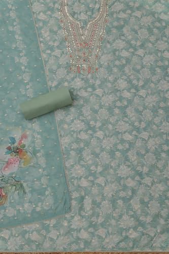 Soch Womens Sap Green Chanderi Floral Dress Material With Cutdana