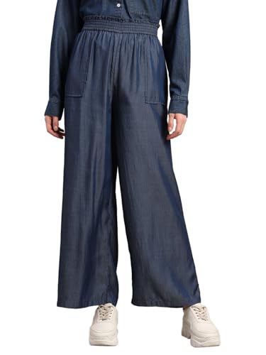 VERO MODA Women's Regular Fit High-Rise Blue Pants