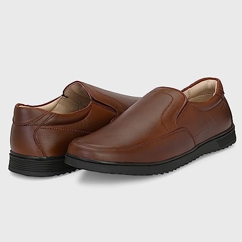 Blue Leather By Centrino Slip-On Men's Formal Shoe | Stylish with Soft Cushioned Insole | Trendy Non Lace-Up Design | Durable Leather with Anti-Skid Sole | Perfect for Formal Wear_3930-2_Brown_9